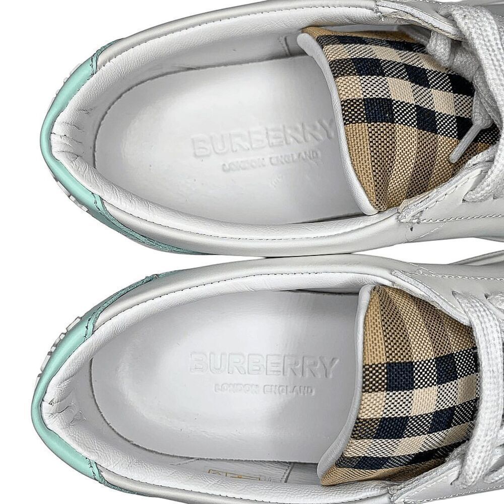 Burberry Low Top Nova Check Selma Lace Up Sneakers EU 37 Optic White Cool Mint - Picture 5 of 11